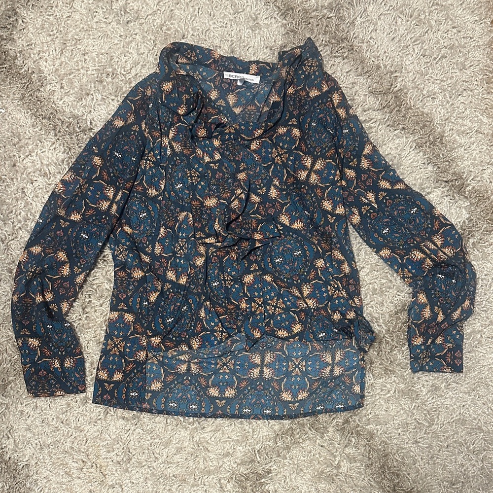 BCBGeneration Navy and Peach Floral Blouse